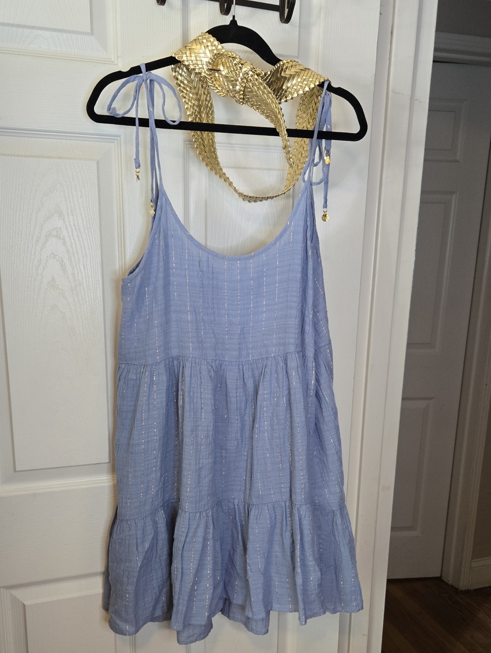 aerie light Blue Dress  with gold accents And Belt
